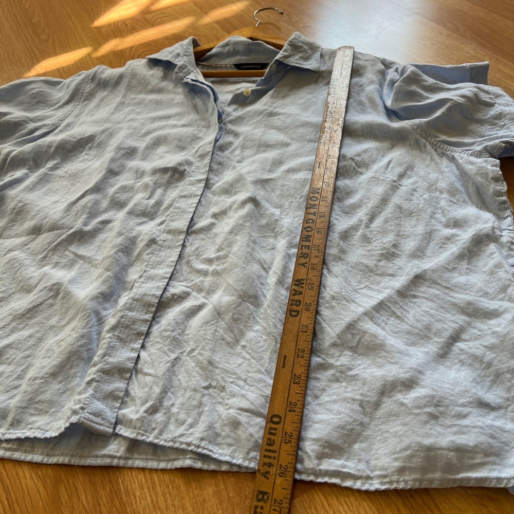 Lands End Womens 3X 24W-26W Light Blue‎ Linen Short Sleeve Button Down Shirt - Picture 6 of 16